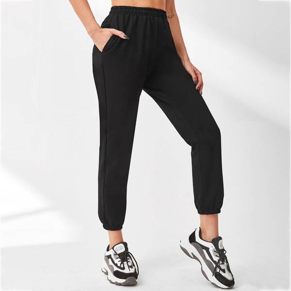 

Slant Pocket Crop Sports Pants, Black