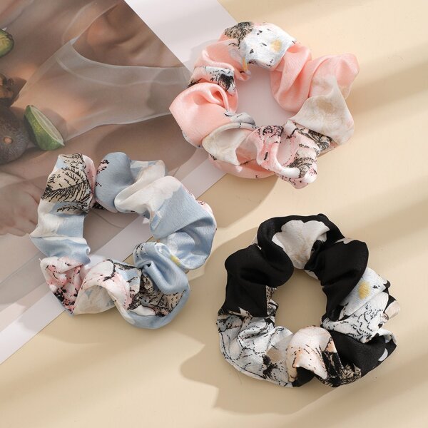 

3pcs Colorful Pleated Scrunchie, Multicolor