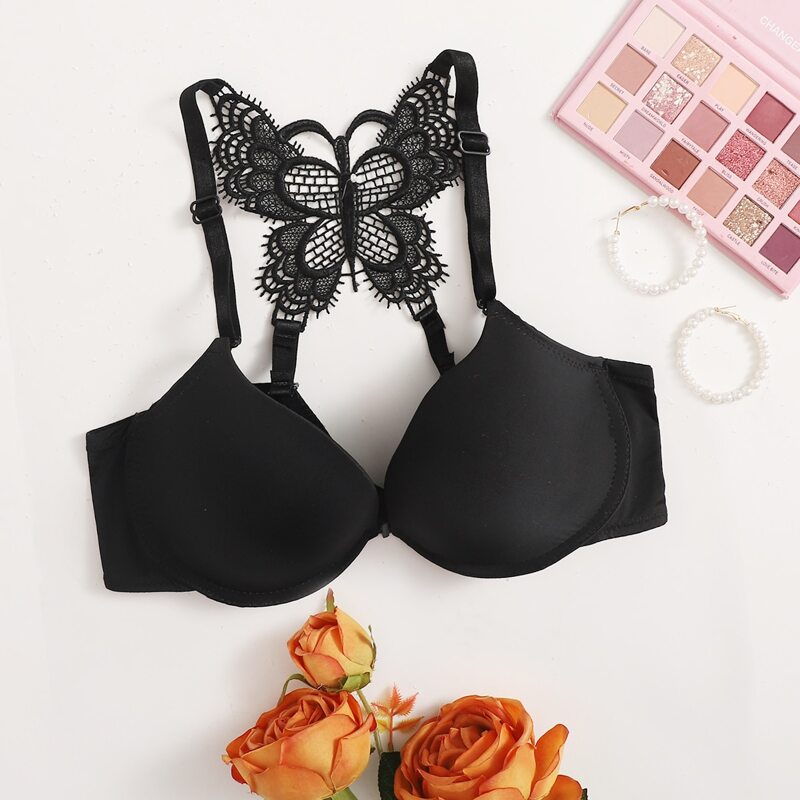 

Butterfly Lace Underwire Bra, Black