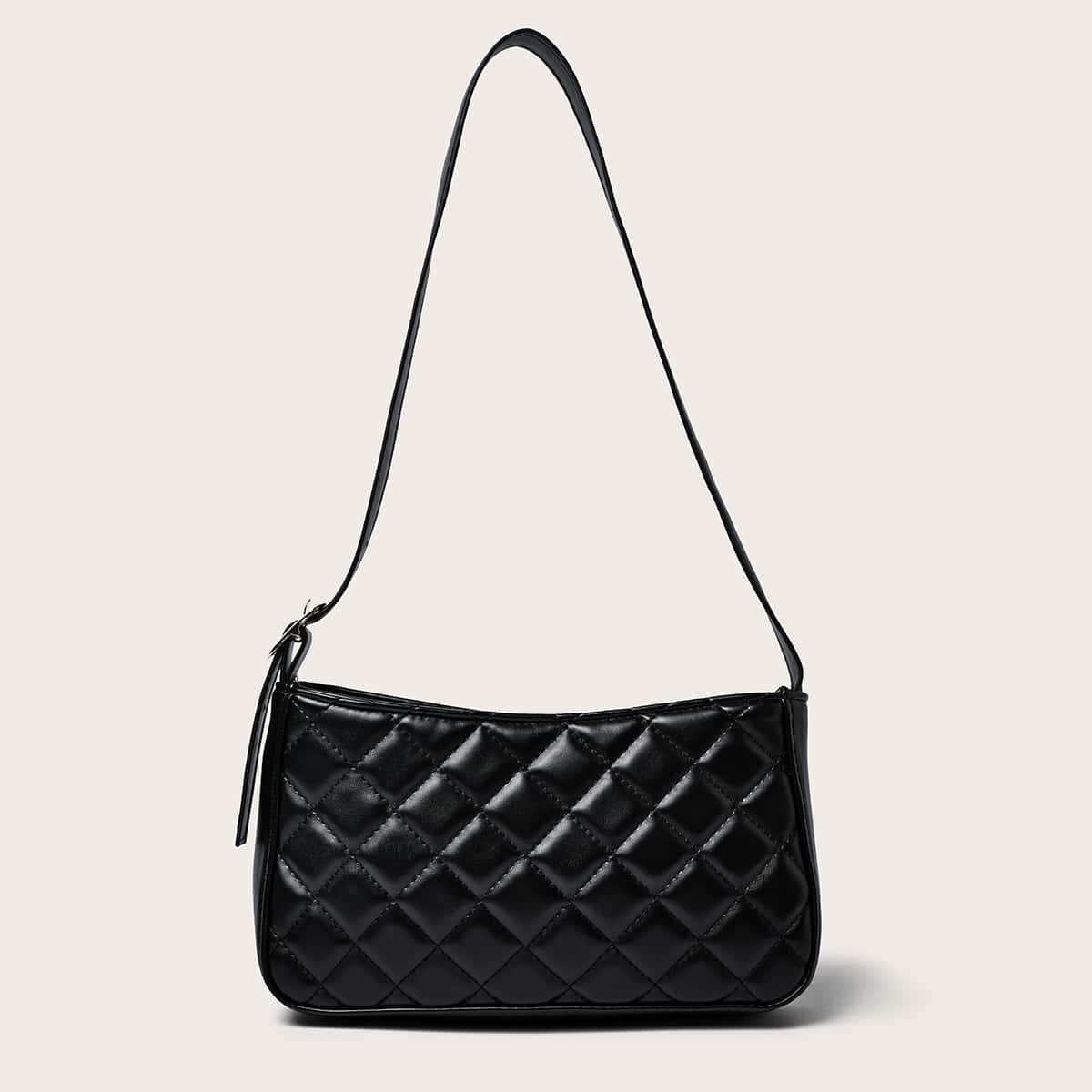 

Quilted Baguette Bag, Black