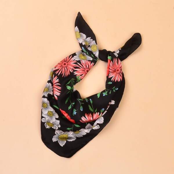 

Flower Print Bandana, Black