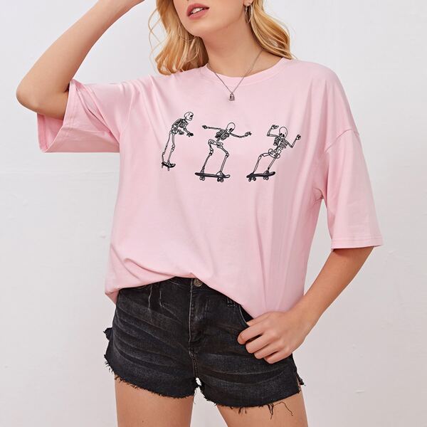 

Skull Print Tee, Baby pink