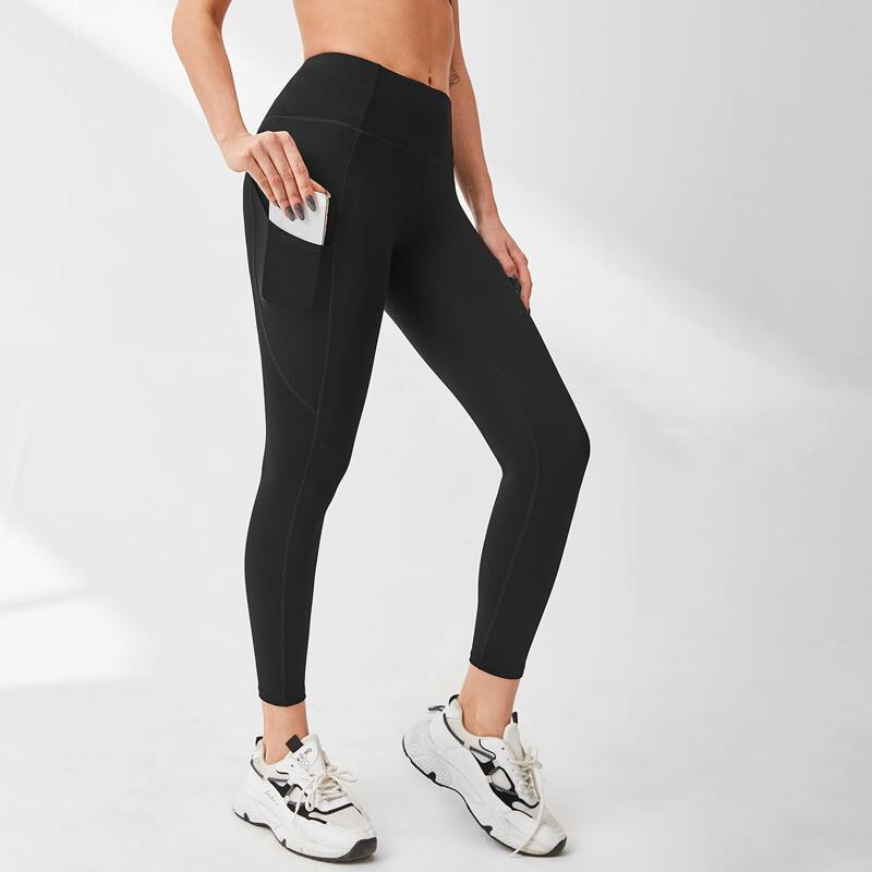 

Wideband Waist Sports Leggings With Phone Pocket, Black