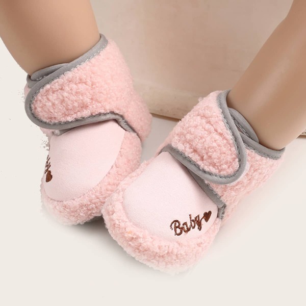 

Baby Boy Fuzzy Letter Embroidered Boots, Baby pink