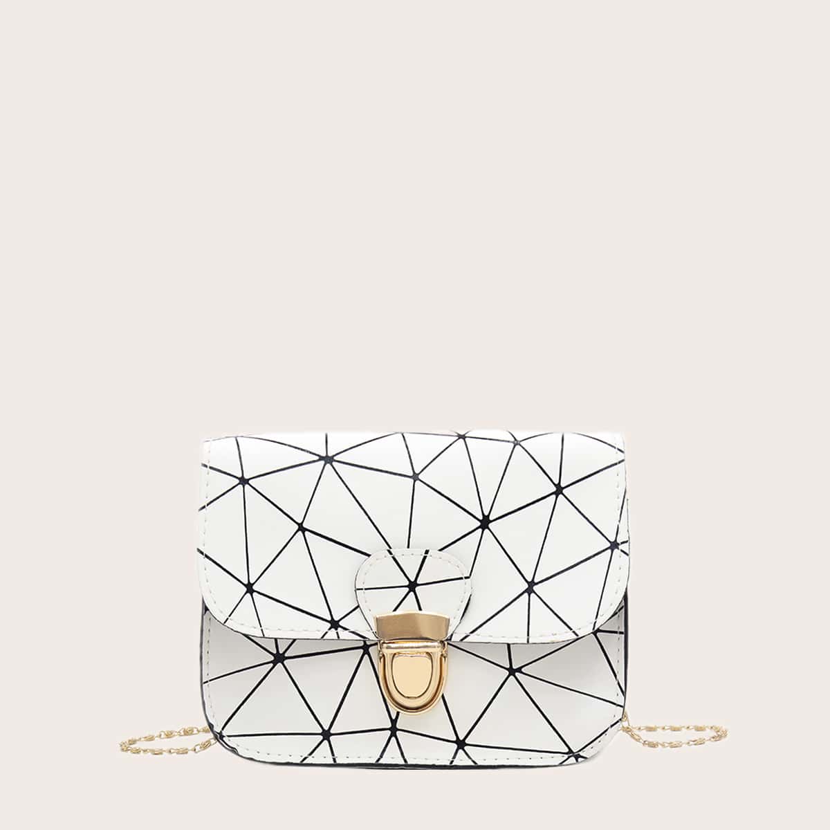 

Geo Graphic Chain Crossbody Bag, White