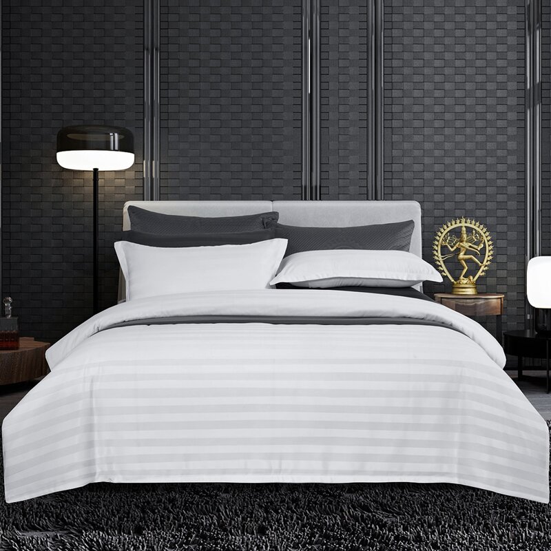 

Striped Pattern Satin Duvet Cover Set Without Filler, White