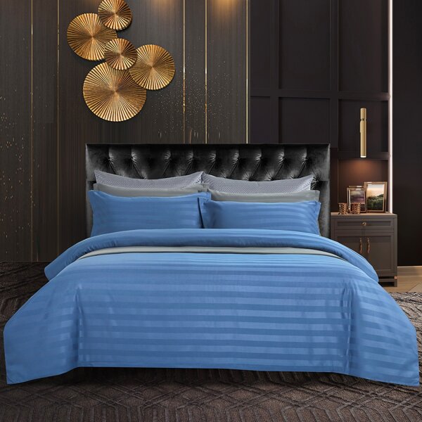 

Striped Pattern Satin Duvet Cover Set Without Filler, Blue