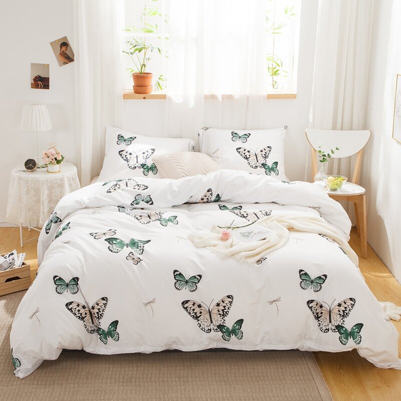 

Butterfly Print Duvet Cover Set Without Filler, White