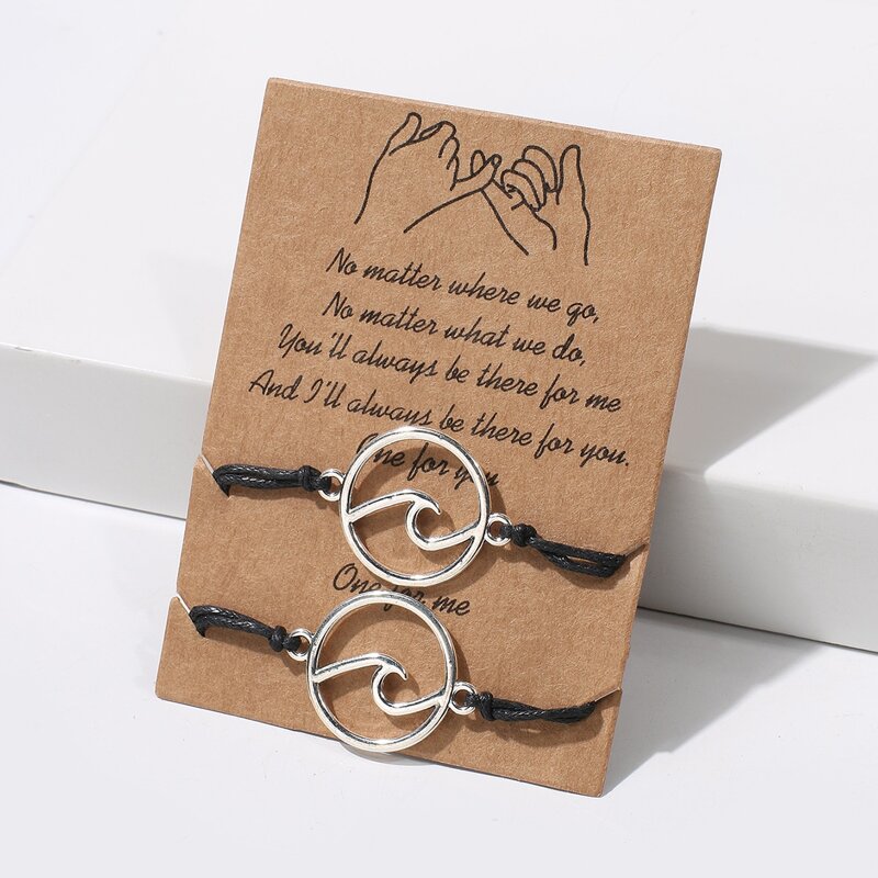 2pcs Wave Decor Rope Bracelet, Black