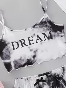 Completo da pigiama/Coordinato con camicetta con bordo a lattuga effetto tie-dye