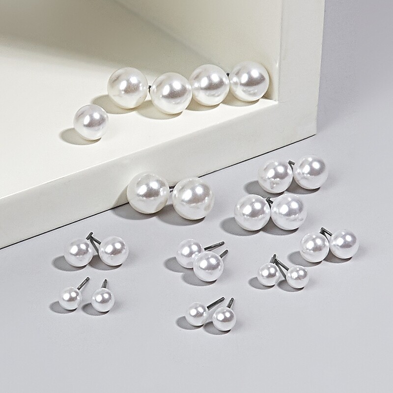 

12pairs Faux Pearl Stud Earrings, White