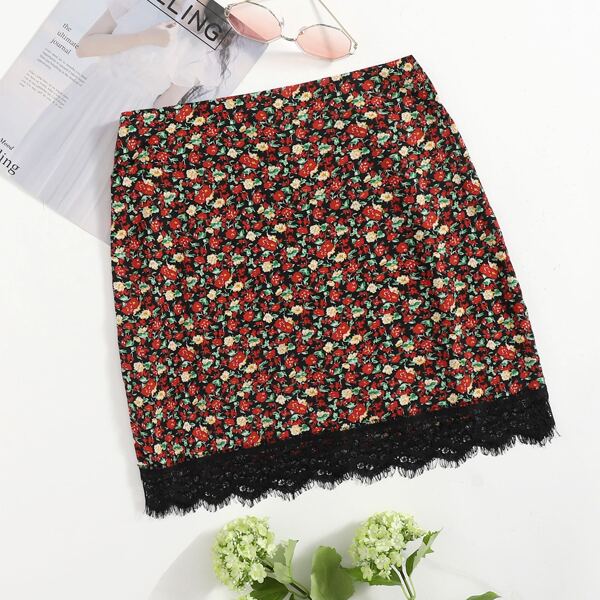 

Lace Hem Ditsy Floral Skirt, Multicolor