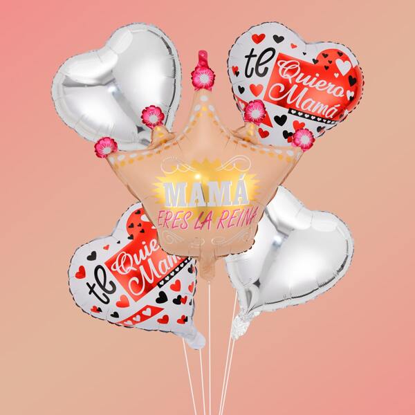 

7pcs Mother's Day Crown & Heart Balloon Set, Multicolor