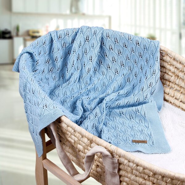 

Kids Patched Pointelle Knit Blanket, Dusty blue