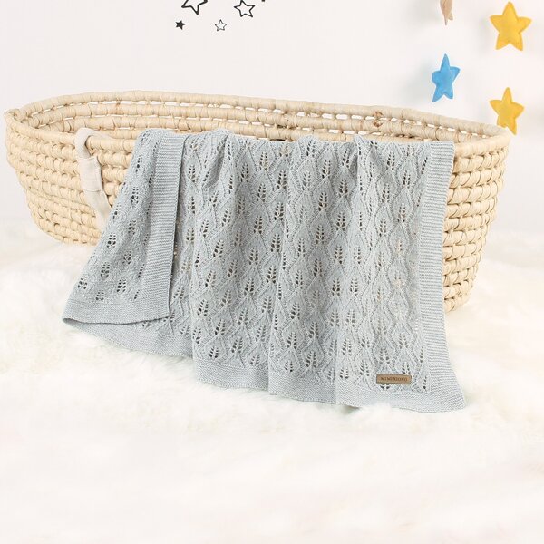

Kids Patched Pointelle Knit Blanket, Grey