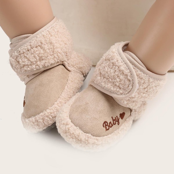 

Baby Boy Fuzzy Letter Embroidered Boots, Apricot