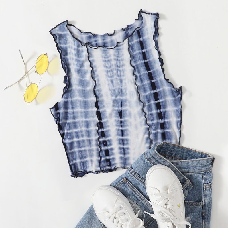 

Stitch Trim Tie Dye Tank Top, Blue and white