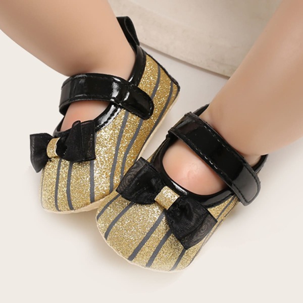 

Baby Girl Bow Decor Glitter Flats, Gold