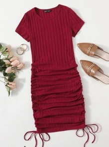 Muchica Vestido ajustado tejido de canalé con cordón lateral - Burdeos - Ver 1