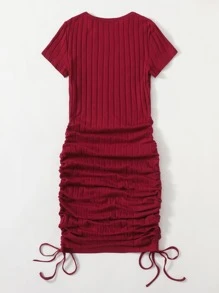 Muchica Vestido ajustado tejido de canalé con cordón lateral - Burdeos - Ver 2