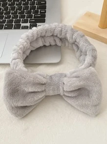 1pc Elastic Soft Coral Fleece Bath Headband, Bow Knot Minimalist Headband For Women Girls Face Washing Shower Spa Home Bathroom Decor Summer - Grey - View 1