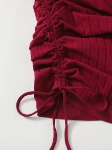 Muchica Vestido ajustado tejido de canalé con cordón lateral - Burdeos - Ver 5