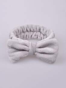 1pc Elastic Soft Coral Fleece Bath Headband, Bow Knot Minimalist Headband For Women Girls Face Washing Shower Spa Home Bathroom Decor Summer - Grey - View 2