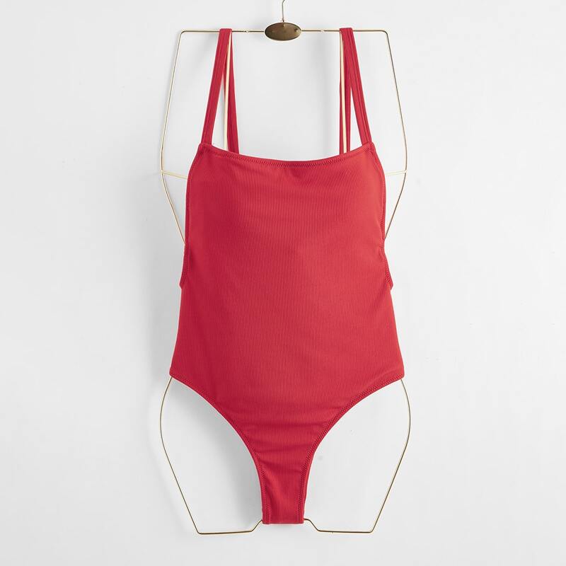 

Ribbed Cami One Piece Swimsuit, Red