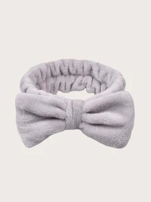 1pc Elastic Soft Coral Fleece Bath Headband, Bow Knot Minimalist Headband For Women Girls Face Washing Shower Spa Home Bathroom Decor Summer - Grey - View 3