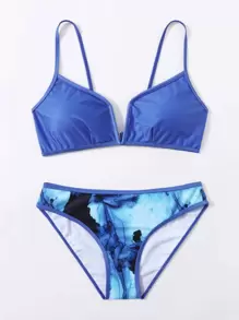 Ink Bloom Print V Wired Bikini - Multicolor - View 1