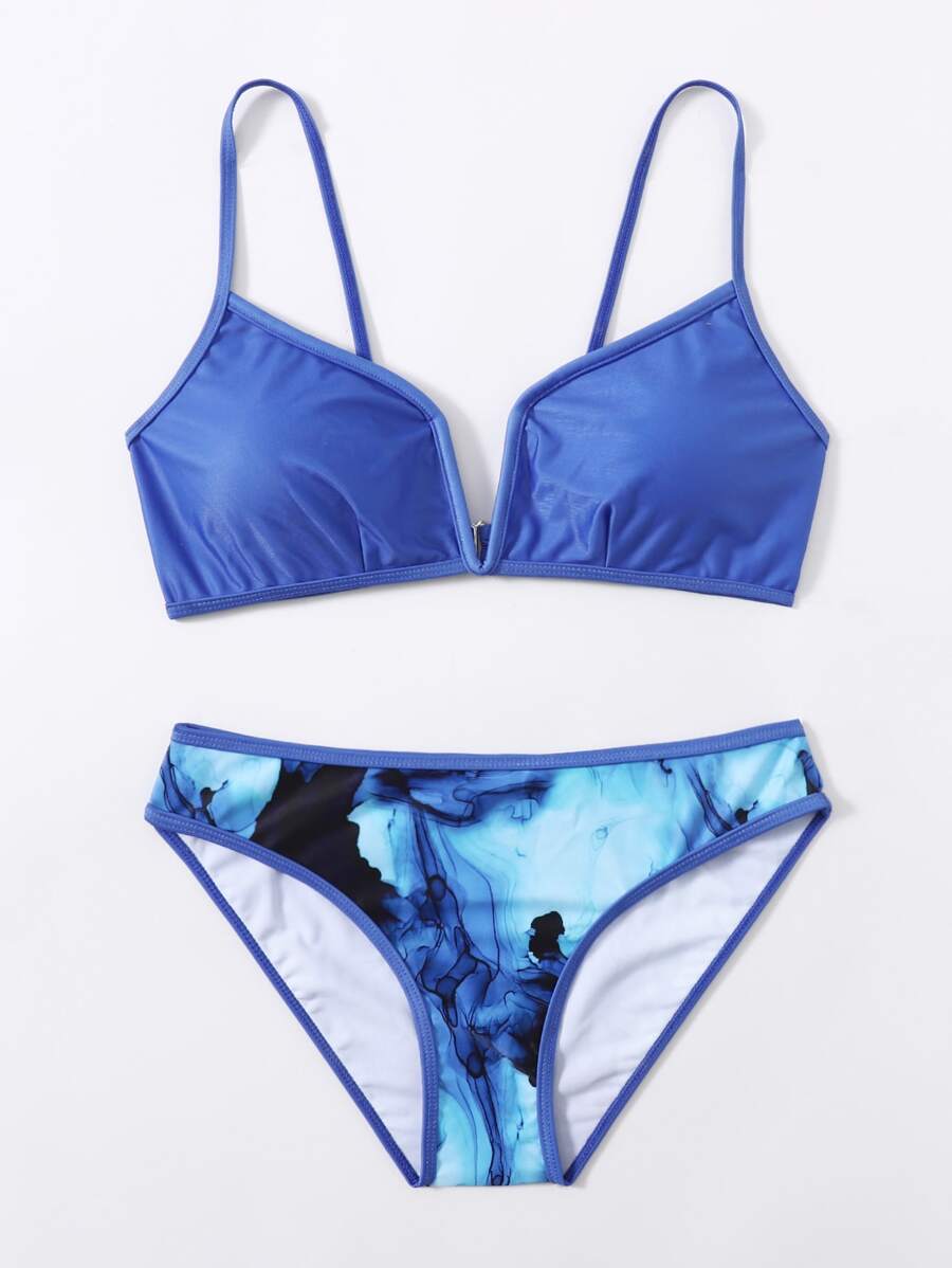 Ink Bloom Print V Wired Bikini - Multicolor - View 1