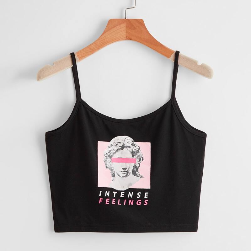 

Letter Figure Graphic Crop Cami, Black