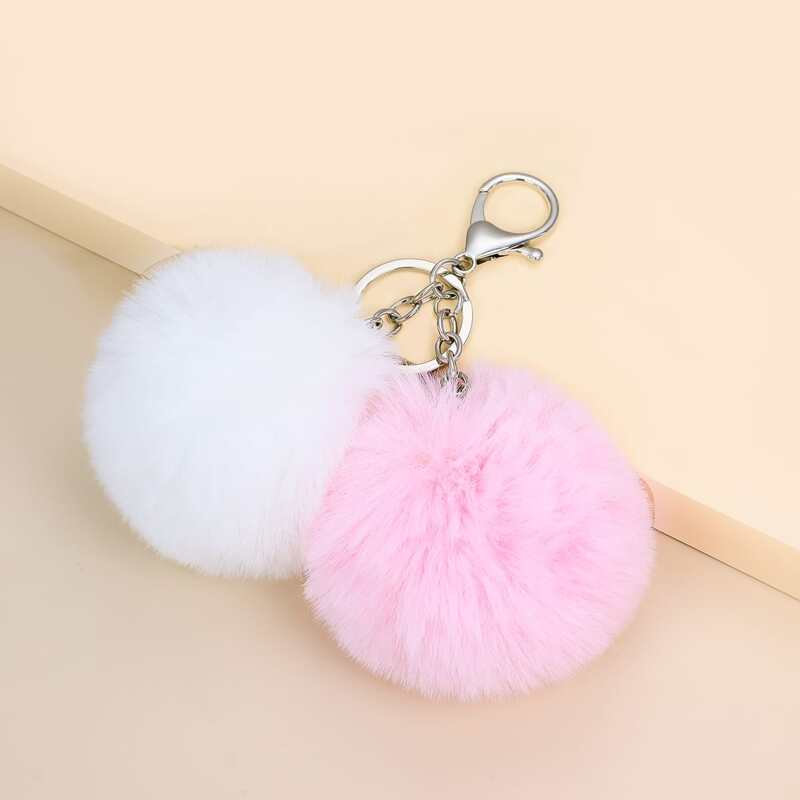 

Fluffy Pom Pom Charm Keychain, White