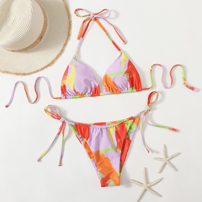 

Colorblock Tie Side Bikini Swimsuit, Multicolor
