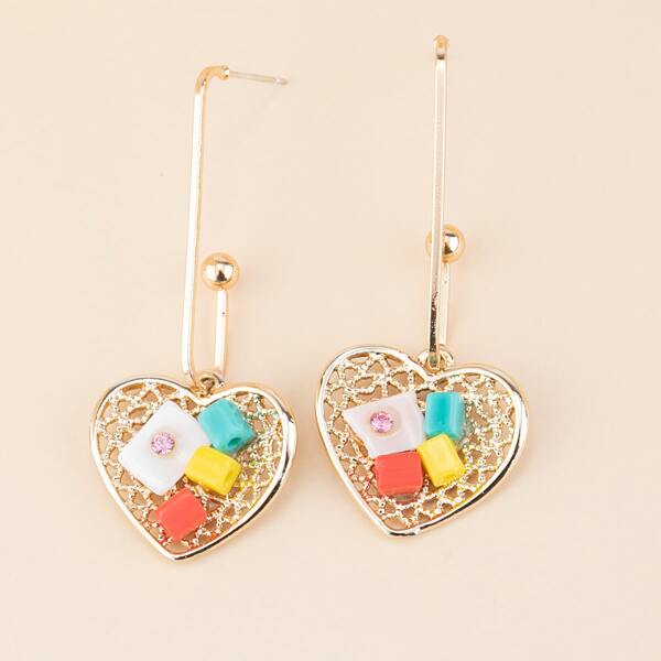 

Hollow Heart Drop Earrings, Multicolor