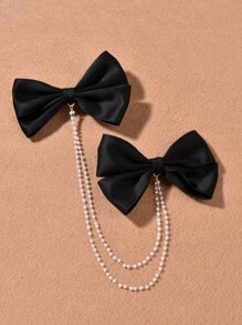 Kẹp tóc giả ngọc trai trang trí - màu đen - Xem 2