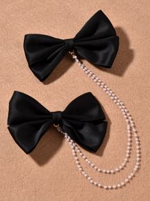 Kẹp tóc giả ngọc trai trang trí - màu đen - Xem 3