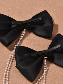 Kẹp tóc giả ngọc trai trang trí - màu đen - Xem 5