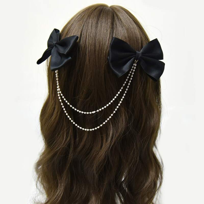 

Faux Pearl Bow Decor Hair Clip, Black