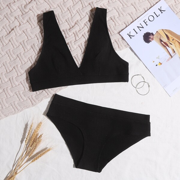

Rib Lingerie Set, Black