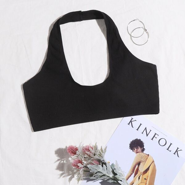 

Solid Halter Bralette, Black