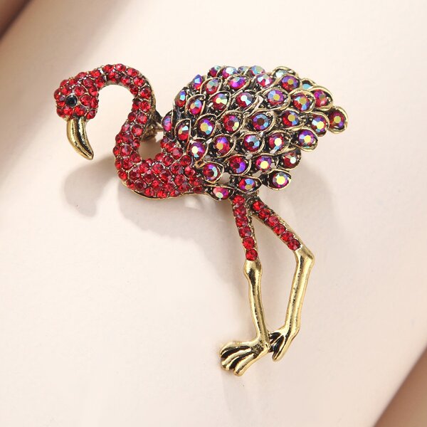 

Rhinestone Flamingos Design Brooch, Red