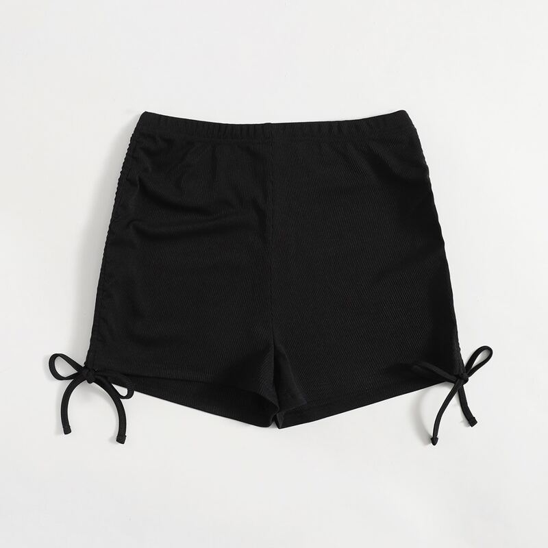 

Solid Drawstring Side Shorts, Black