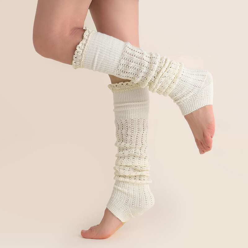 

Crochet Trim Leg Warmer, Beige