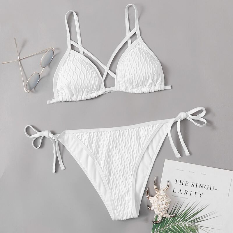 

Plain Triangle Tie Side Bikini Swimsuit, Multicolor