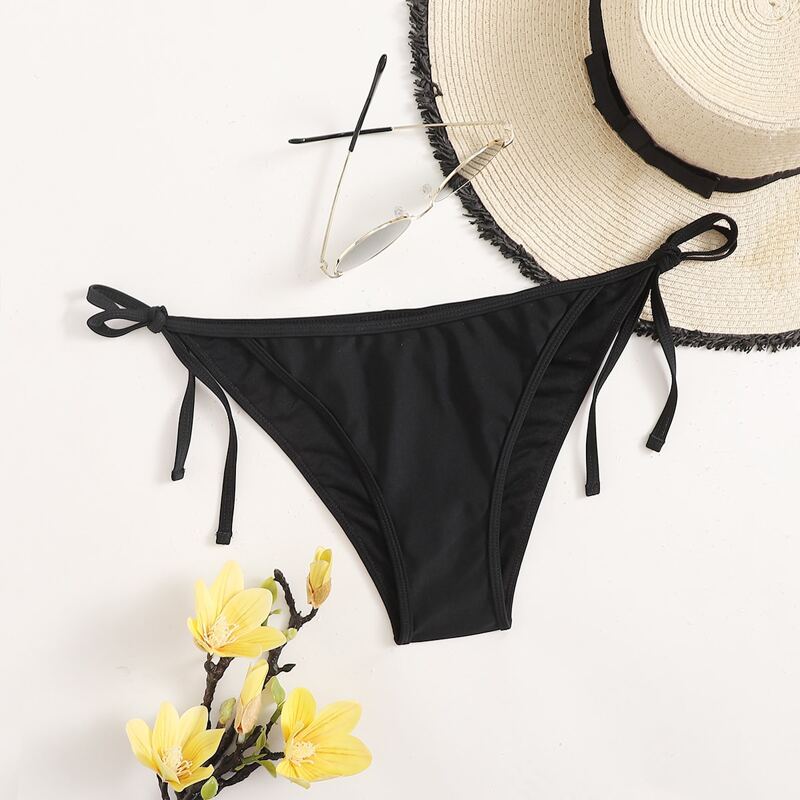 

Plain Tie Side Bikini Bottom, Black