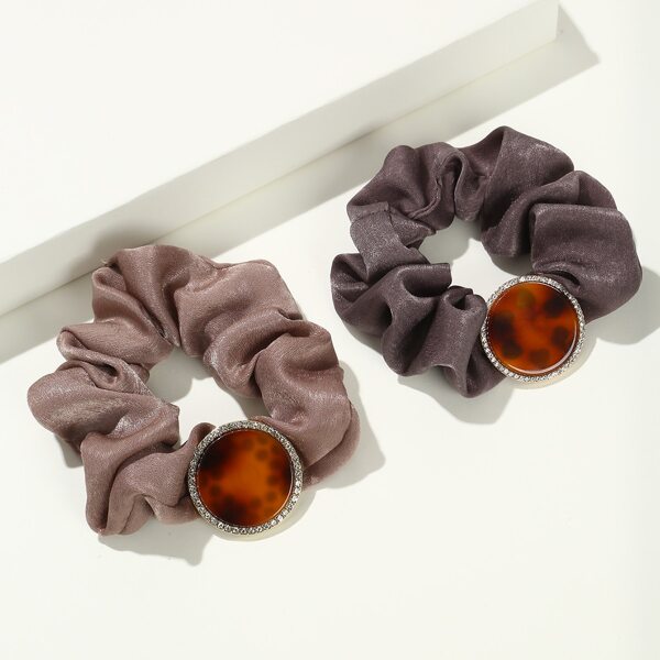 

2pcs Rhinestone Round Decor Scrunchie, Multicolor