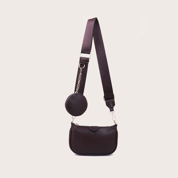 

Minimalist Shoulder Bag With Coin Case, Coffee brown