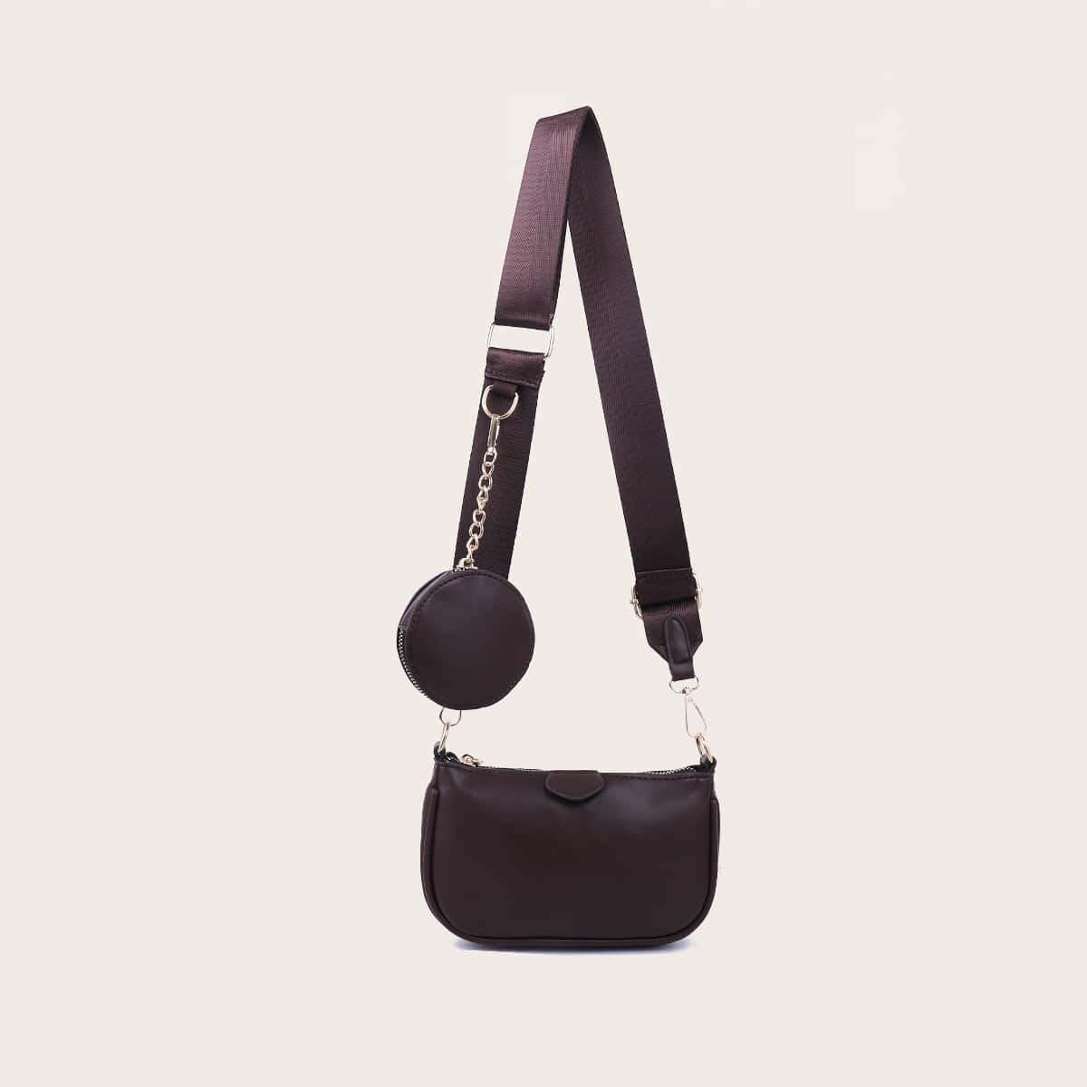 

Minimalist Shoulder Bag With Coin Case, Coffee brown