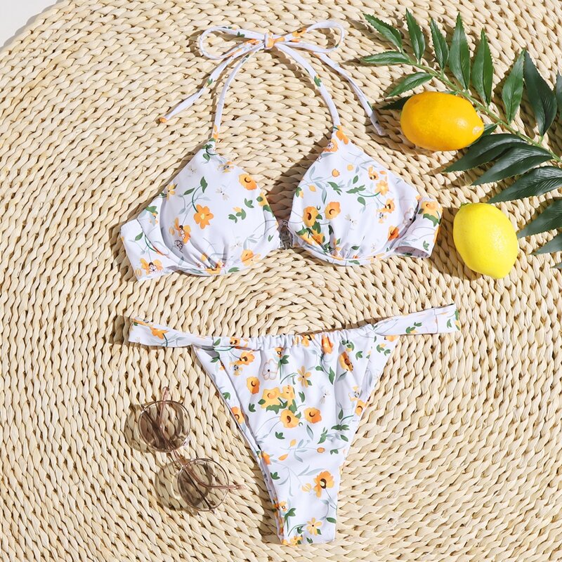 

Ditsy Floral Underwire Bikini Swimsuit, Multicolor